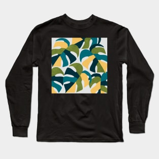 Monstera Palm Print Green and Blue Long Sleeve T-Shirt